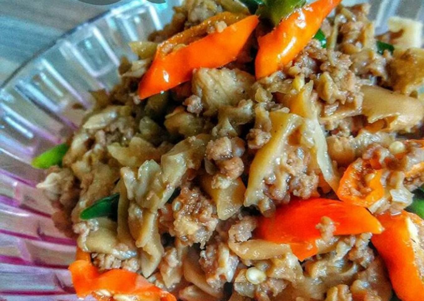 Tumis Jamur mix Daging Cincang Pedas