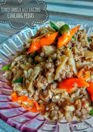Foto resep Tumis Jamur mix Daging Cincang Pedas