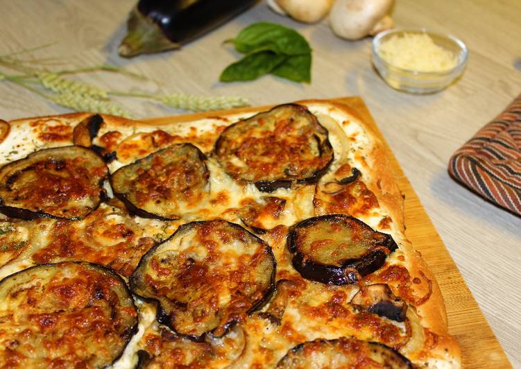 Pizza de berenjena con masa de cerveza