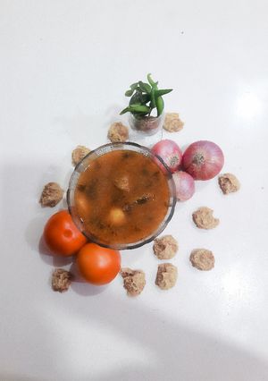 A picture of Indian urad dal vadi subji /black gram lentil vadi.