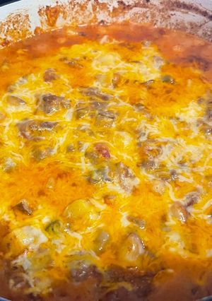 A picture of Ground beef and potato casserole.