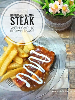 Foto resep Homemade Salmon Steak with Garlic Brown Sauce