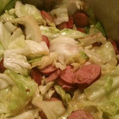 A picture of Polish Kielbasa and Cabbage.