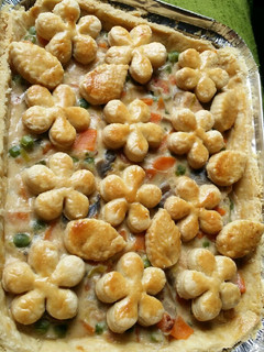 A picture of Creamy chicken and vegetable family pie.