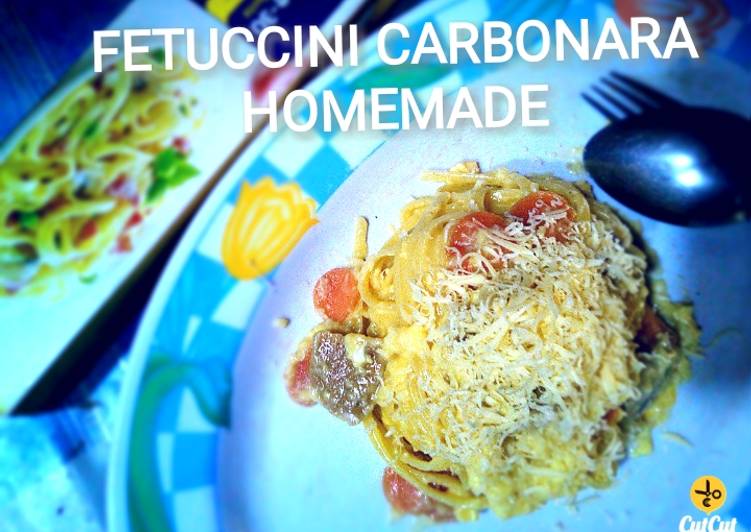 Resep Fetuccini carbonara homemade, Enak