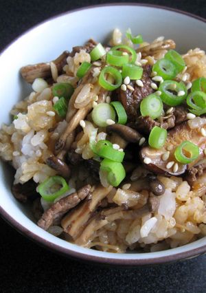 A picture of Beef & Asian Mushroom Mazegohan with Gochujang.