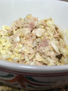 A picture of Chinese cabbage and tuna salad.