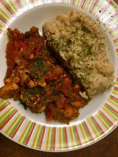 Padlizsános indiai csirke, zabkörettel recept fotója