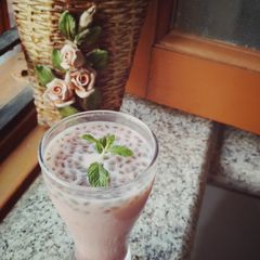 Strawberry basil seed drink A picture of Strawberry basil seed drink.
