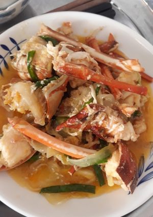 Hình của món Tôm hùm xào gừng.