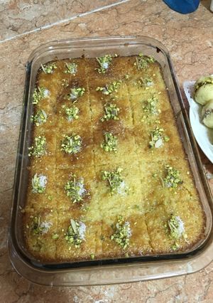 صورة لوصفة بسبوسه محشيه بالقشطه