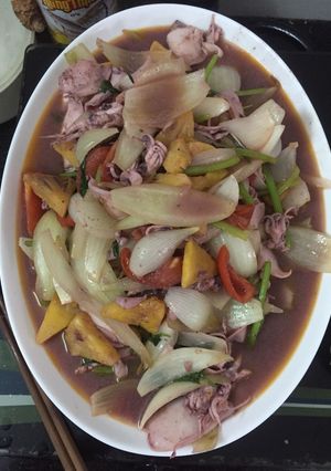 Hình của món Mực xào ngũ sắc.