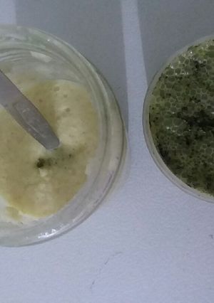 A picture of Ginger garlic paste,And Green chillies, Mints Coriander leave.