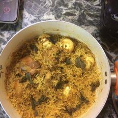 A picture of Chicken egg biryani.