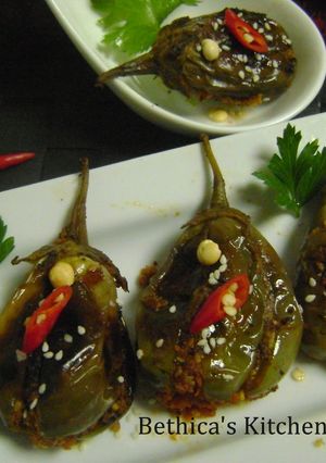 A picture of Raw Mango Stuffed Baby Eggplants.
