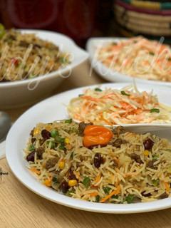 A picture of Minced meat fried rice & easy coleslaw.