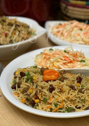 A picture of Minced meat fried rice & easy coleslaw.