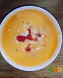 Crema de espárragos blancos, pimientos y feta
