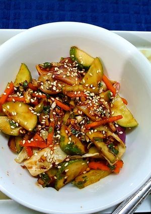 A picture of Korean Cucumber Kimchi.