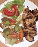 Muslos al ajillo con mix de vegetales. 🍗🥗