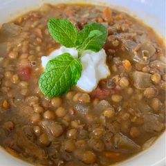 A picture of Moroccan Lentil and Eggplant Soup.