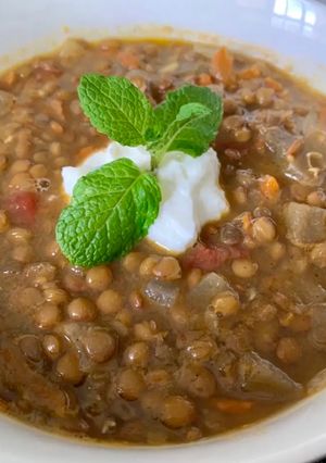 A picture of Moroccan Lentil and Eggplant Soup.