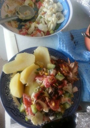 A picture of Boiled Irish Potato with Salad.