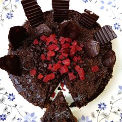 Eggless chocolate sponge cake A picture of Eggless chocolate sponge cake.