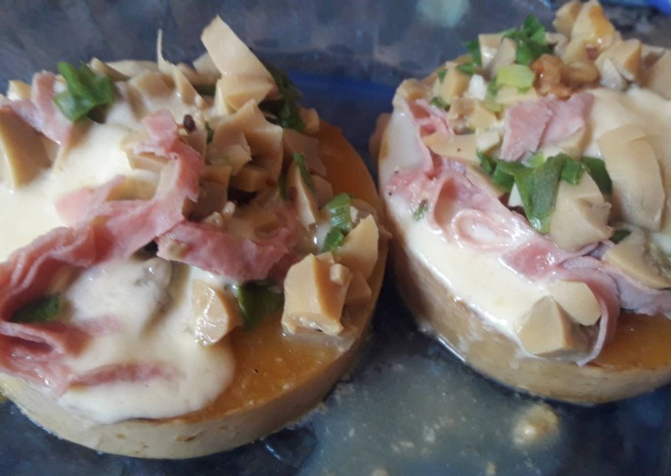 Calabaza al vapor con puerro y champiñones