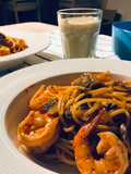 Simple King Prawn, Garlic & Chili Pasta (with head of prawns stock)🦐