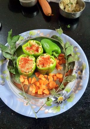 A picture of Special Capsicum Stuffed with Potato.