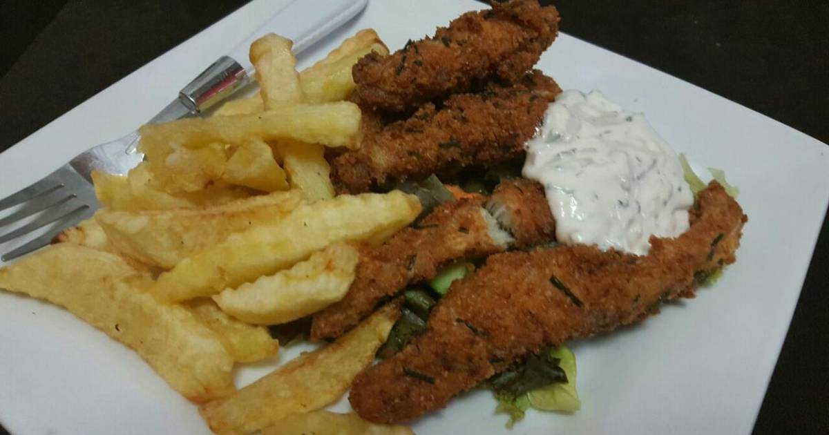 Fish fingers with fries and tartar sauce Recipe by Jacquelyne Angoli