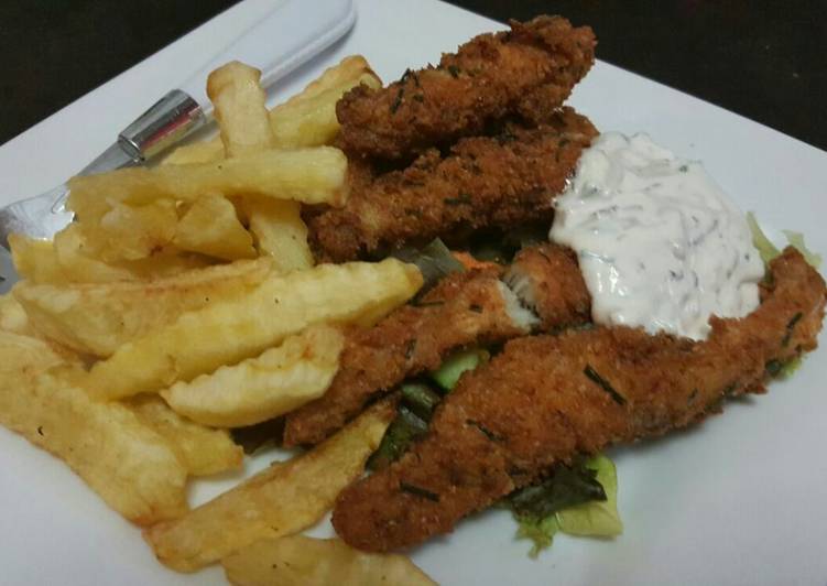 Steps to Prepare Super Quick Homemade Fish fingers with fries and tartar sauce