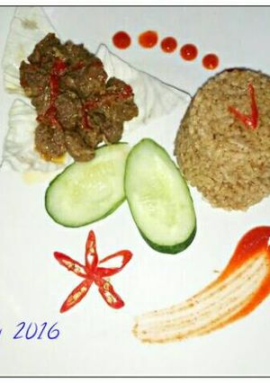 Foto resep Nasi kebuli + daging ungkep pedas bumbu gulai indofood