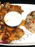 Broiled marinated chicken wings with blue cheese dip