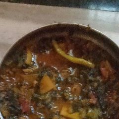 A picture of Amaranthus in a vegetable gravy without onion and garlic.