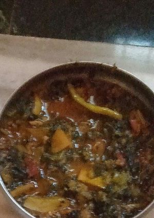 A picture of Amaranthus in a vegetable gravy without onion and garlic.