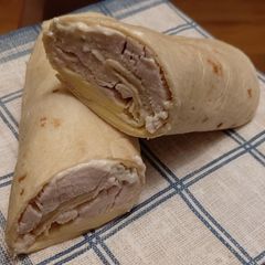 A picture of My leftover turkey mayo wrap.