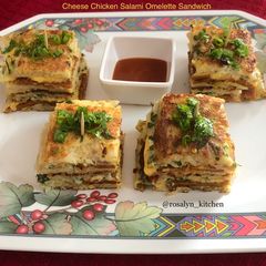 A picture of Cheese Chicken Salami Omelette Sandwich.
