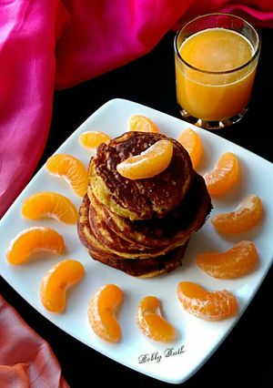 A picture of Orange cottage cheese pan cake.
