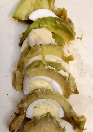 A picture of Eggcado slices.