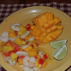 A picture of Shrimp and Scallop with Mango Salad.