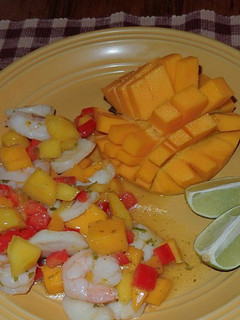 A picture of Shrimp and Scallop with Mango Salad.