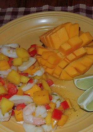 A picture of Shrimp and Scallop with Mango Salad.
