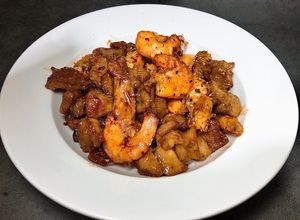 Hình của món Tôm Rang Thịt Nạc Vai Đưa Cơm Cực Kỳ.