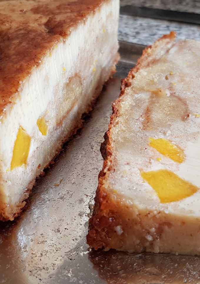 Una foto de Pudín de Bizcocho y Melocotón
