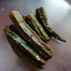 Bharwa bhindi (stuffed okra) A picture of Bharwa bhindi (stuffed okra).