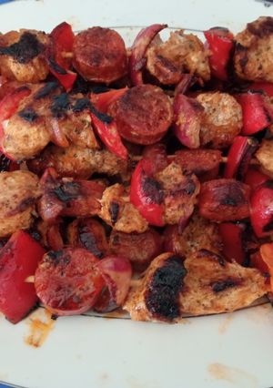 Une photo de Brochettes de poulet et chorizo