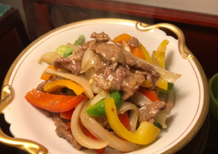 Steps to Prepare Ultimate Where Is the Beef? Here It Is! Stir Fried Beef and Bell Peppers