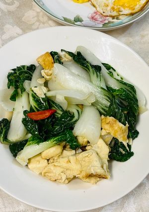 奶油小白菜炒豆皮 的食譜成品照片